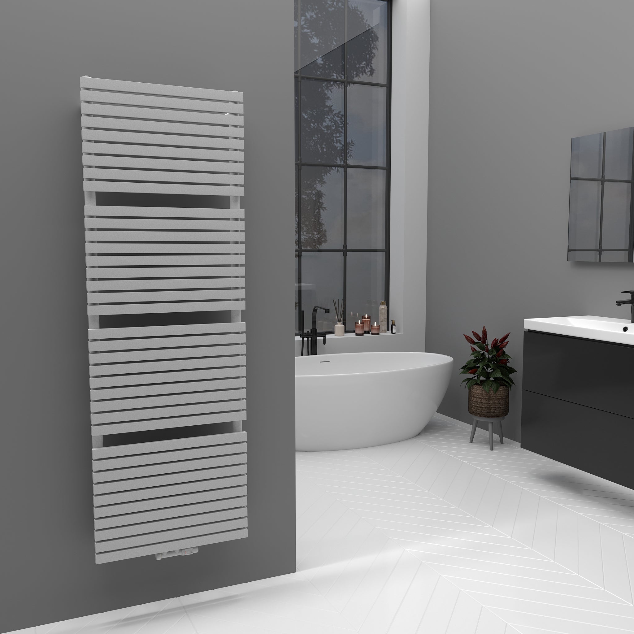 Badheizkörper Handtuchwärmer Paneelheizkörper 1350 Watt FLORA Weiß – 50 × 140 – Produktfoto, Helia Bad